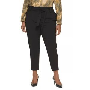 Calvin Klein Plus Size Black Tie-Belt Straight-Leg Pants 18W